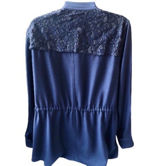 Logo By Lori Goldstein Jacket Waterfall Drawstring Cinch Lace - Picture 5 of 12